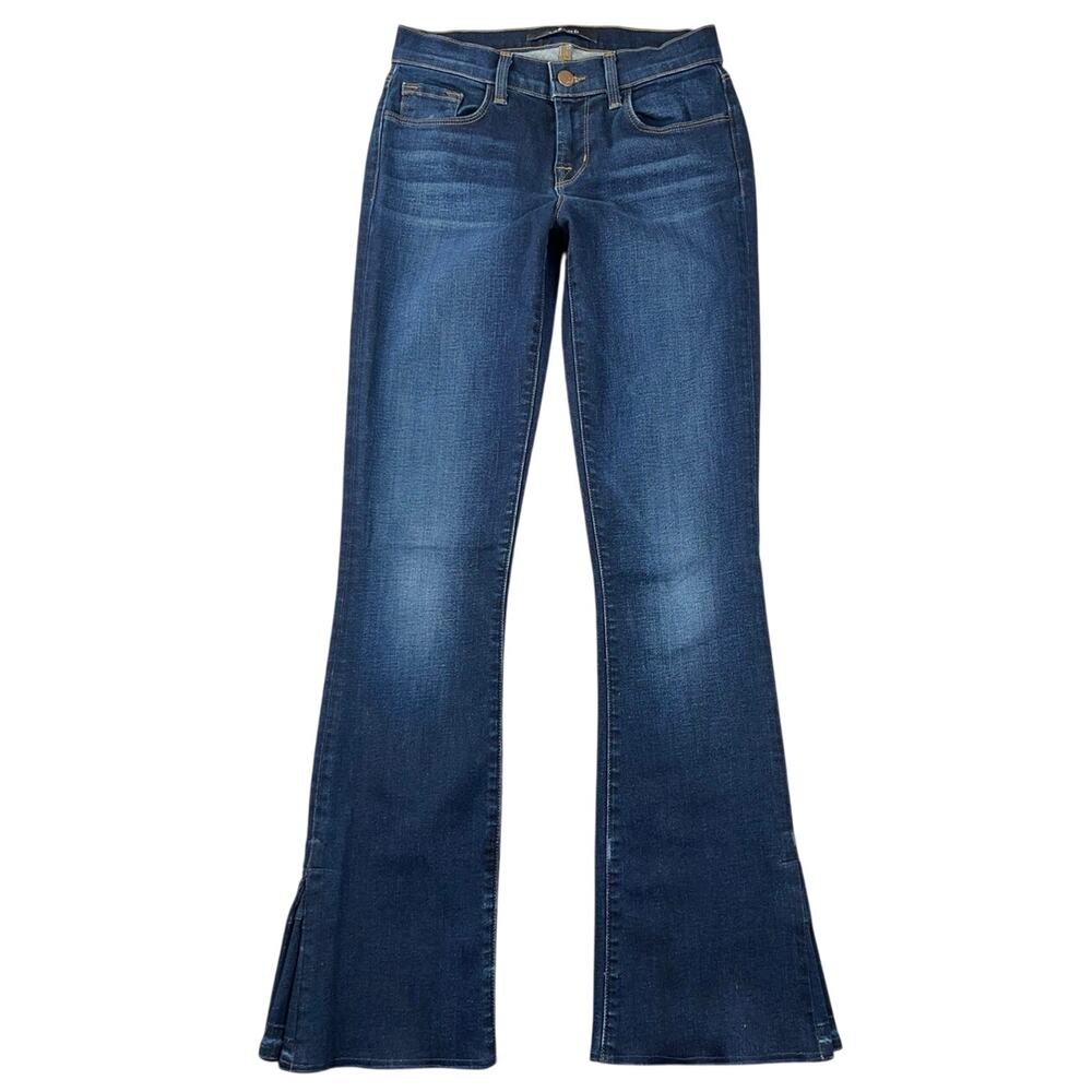 J Brand Betty Flare Jeans Starlight Blue Low Rise Stretch Denim Pleated Hem 24